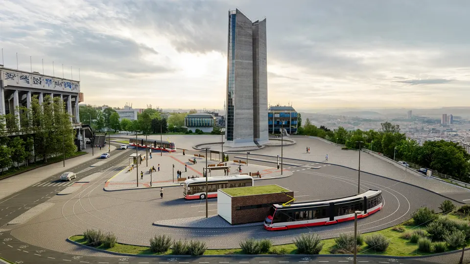 Vizualizace tramvajové smyčky a autobusového terminálu